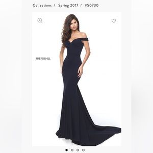 NAVY OFF THE SHOULDER SHERRI HILL PROM HOMECOMING MERMAID DRESS 50730